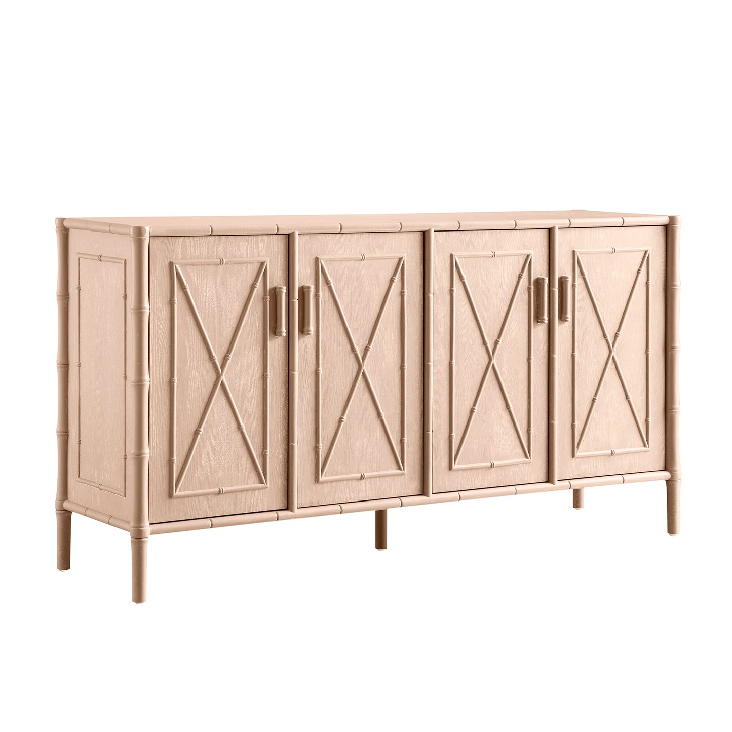 Grand buffet Elstowe en imitation bambou, rose nude