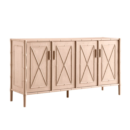 Grand buffet Elstowe en imitation bambou, rose nude