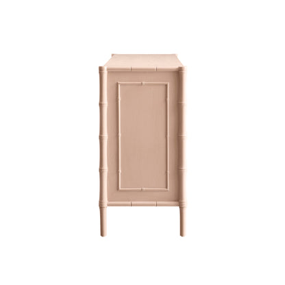Grand buffet Elstowe en imitation bambou, rose nude