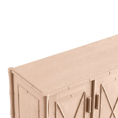 Grand buffet Elstowe en imitation bambou, rose nude