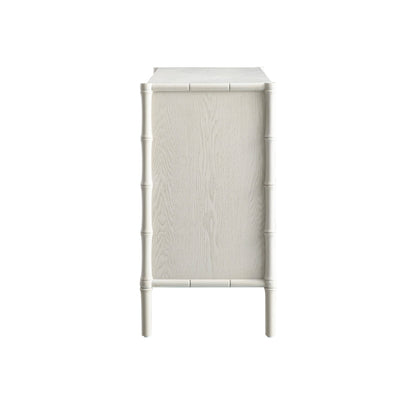 Buffet Elstowe imitation bambou 1 porte 3 tiroirs, blanc ombré