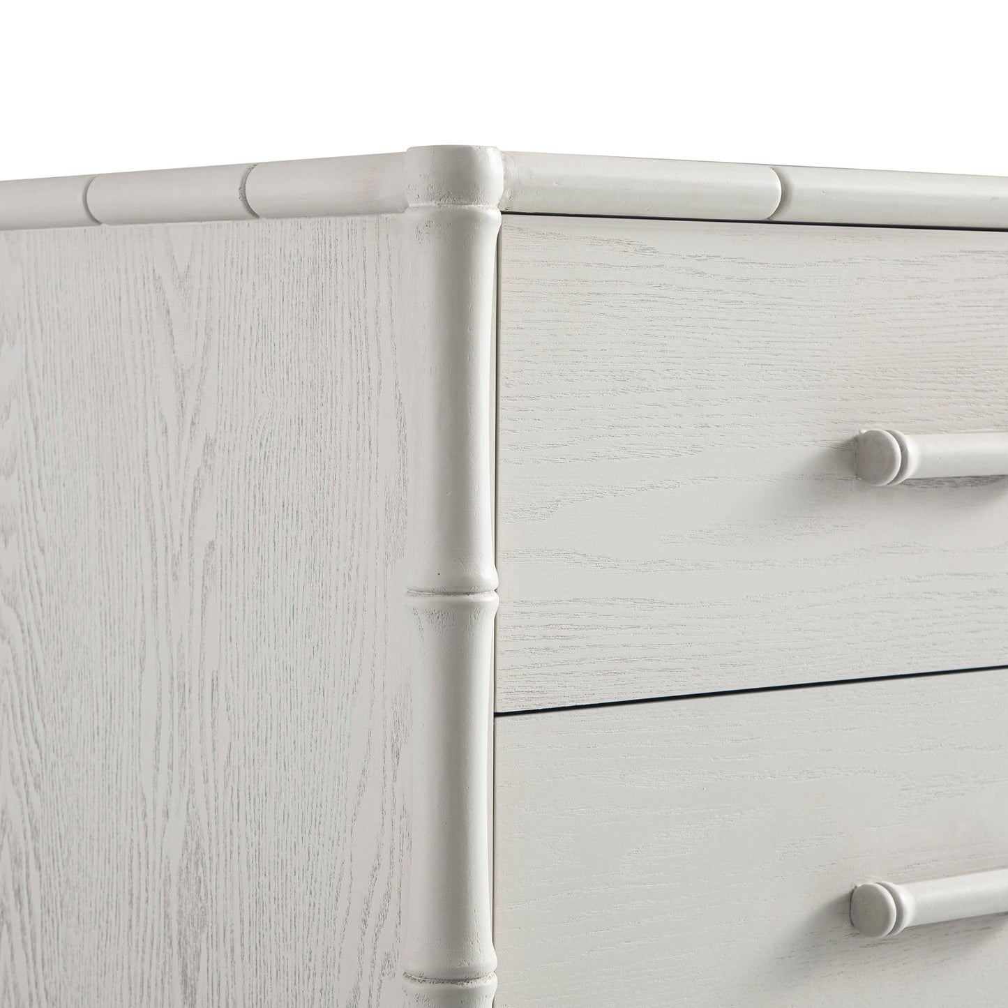 Buffet Elstowe imitation bambou 1 porte 3 tiroirs, blanc ombré