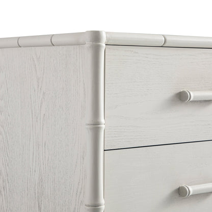 Buffet Elstowe imitation bambou 1 porte 3 tiroirs, blanc ombré