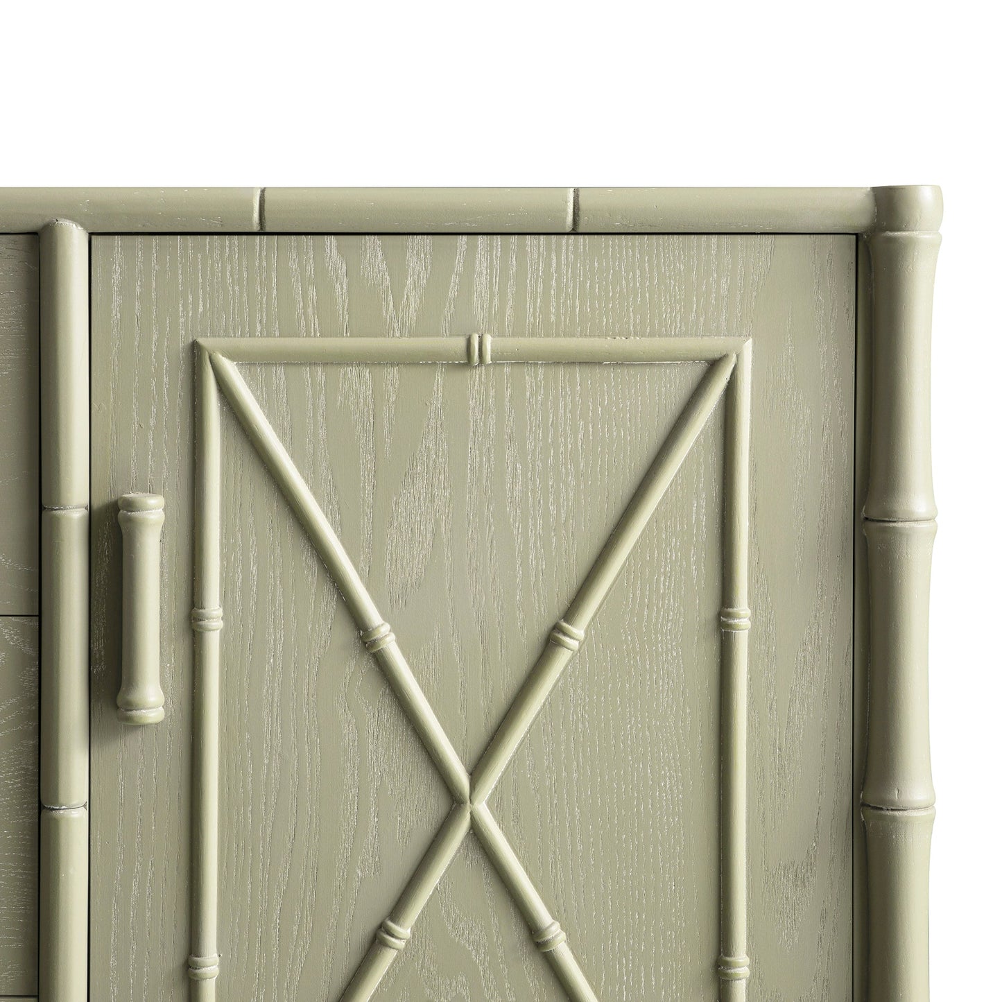 Buffet Elstowe imitation bambou 1 porte 3 tiroirs, vert sauge