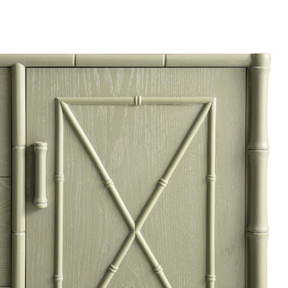 Buffet Elstowe imitation bambou 1 porte 3 tiroirs, vert sauge