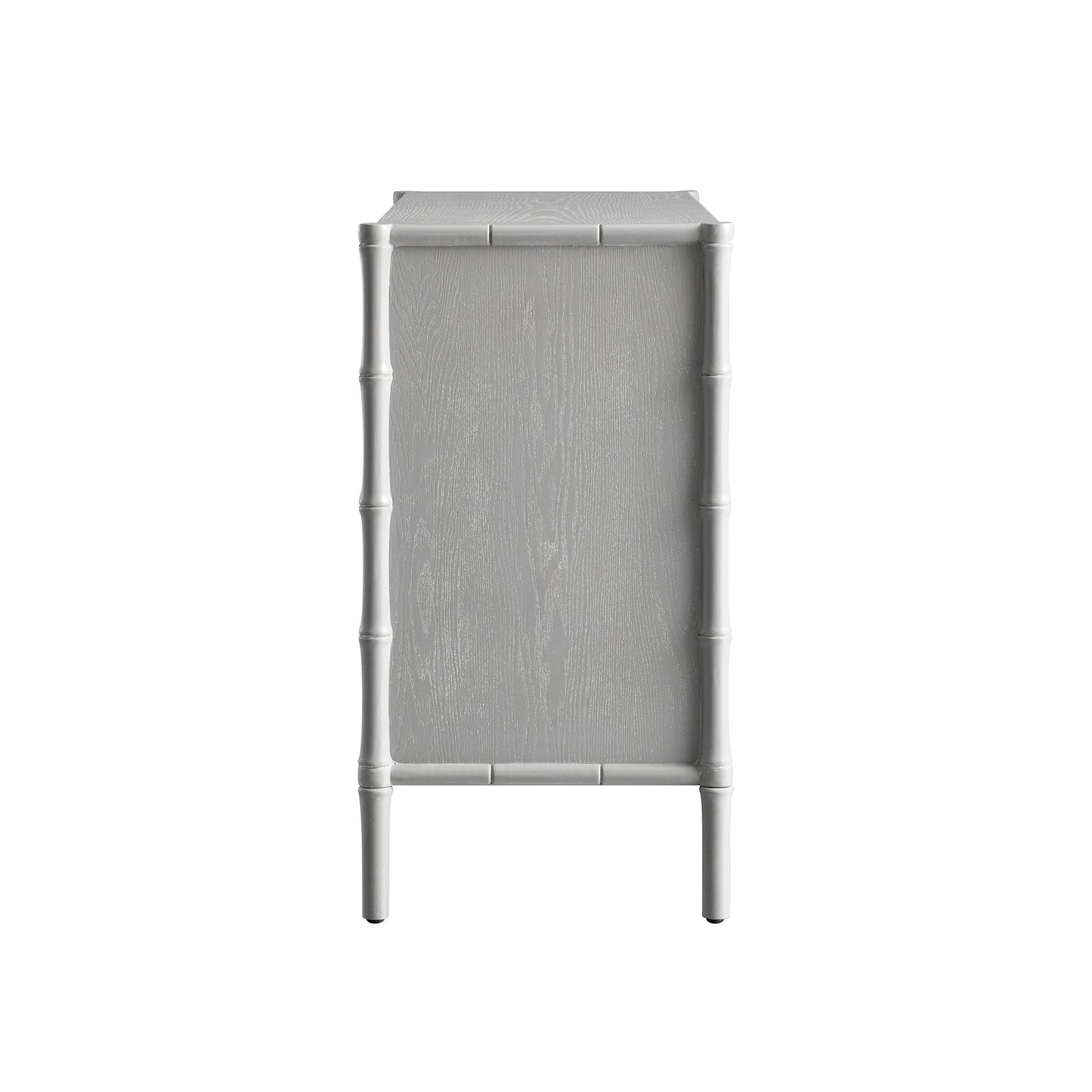 Buffet Elstowe imitation bambou 1 porte 3 tiroirs, gris chaud