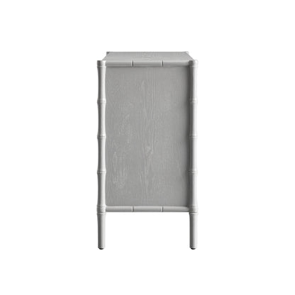 Buffet Elstowe imitation bambou 1 porte 3 tiroirs, gris chaud