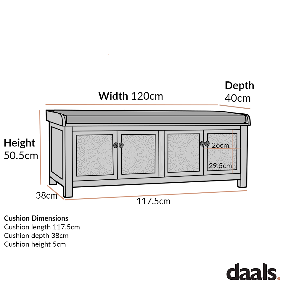 Banc de rangement sculpté Chantilly gris moyen
