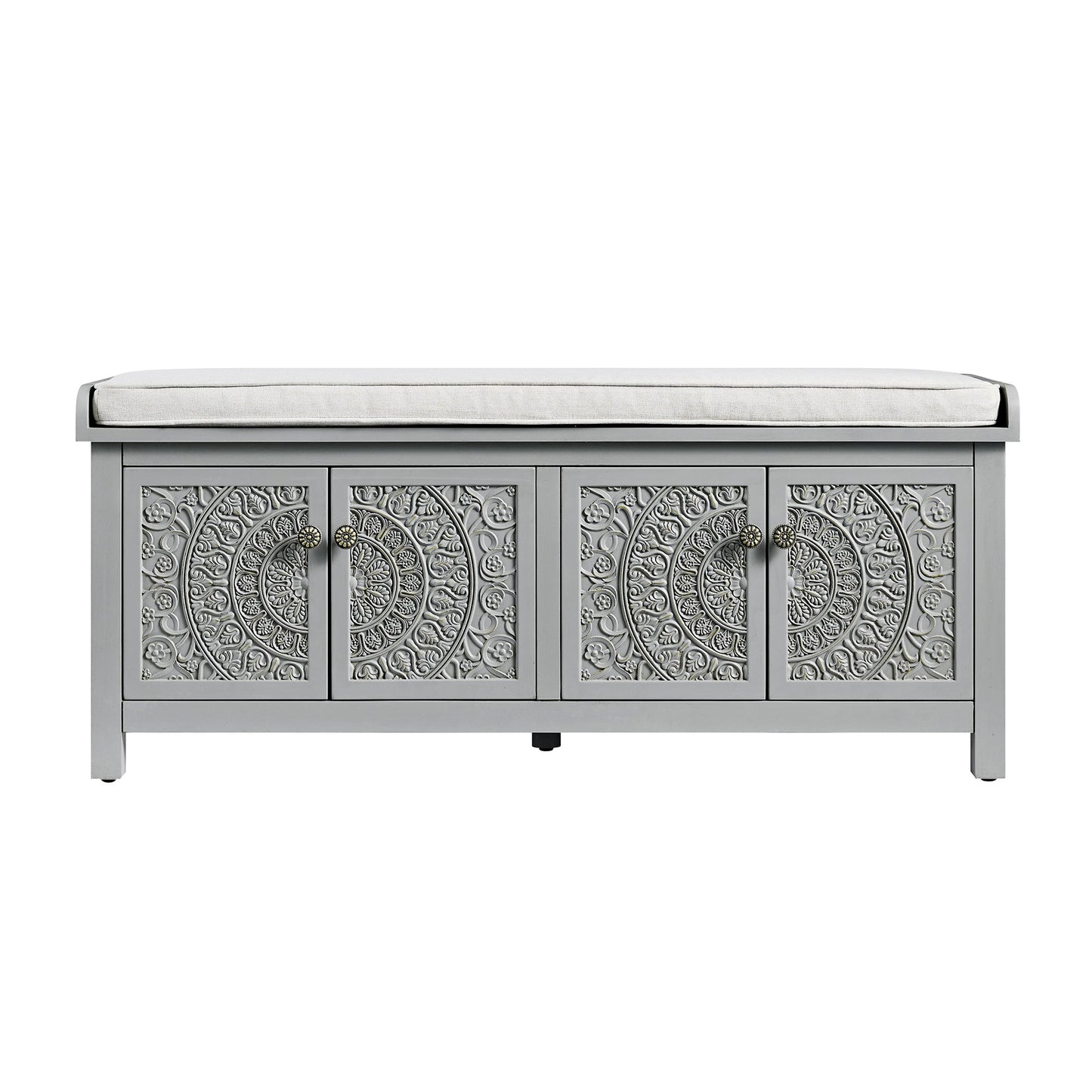 Banc de rangement sculpté Chantilly gris moyen