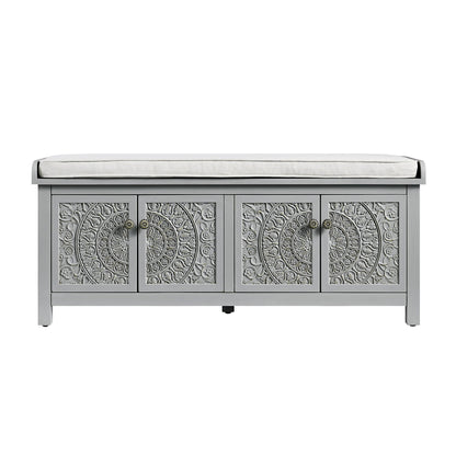 Banc de rangement sculpté Chantilly gris moyen