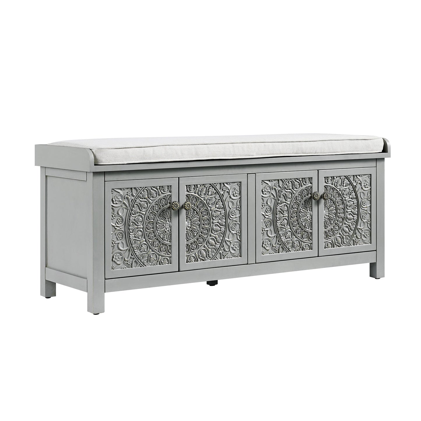 Banc de rangement sculpté Chantilly gris moyen