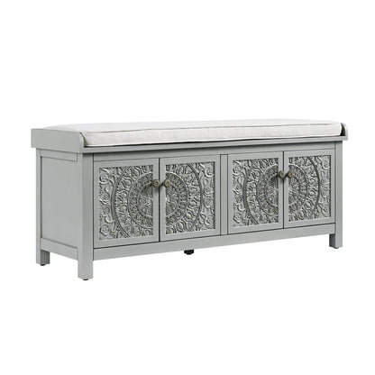 Banc de rangement sculpté Chantilly gris moyen