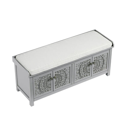 Banc de rangement sculpté Chantilly gris moyen