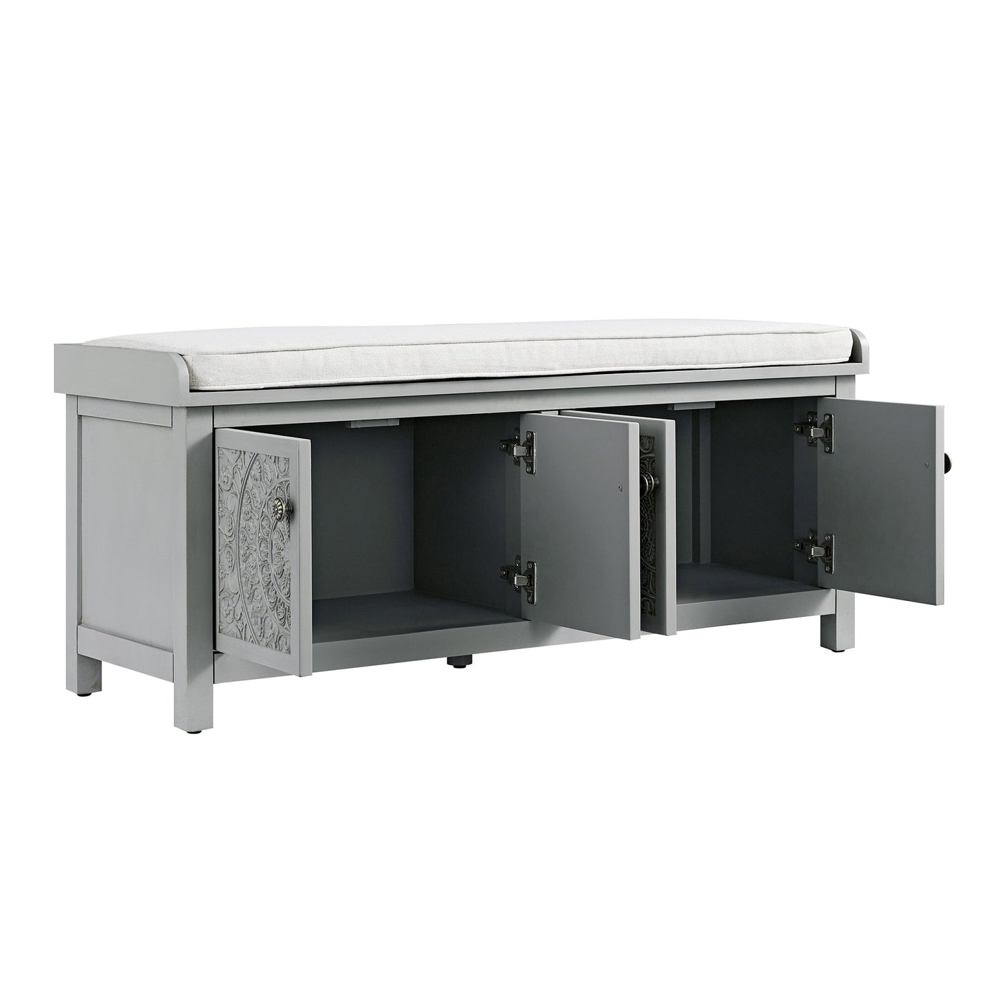 Banc de rangement sculpté Chantilly gris moyen