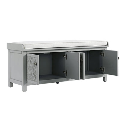 Banc de rangement sculpté Chantilly gris moyen