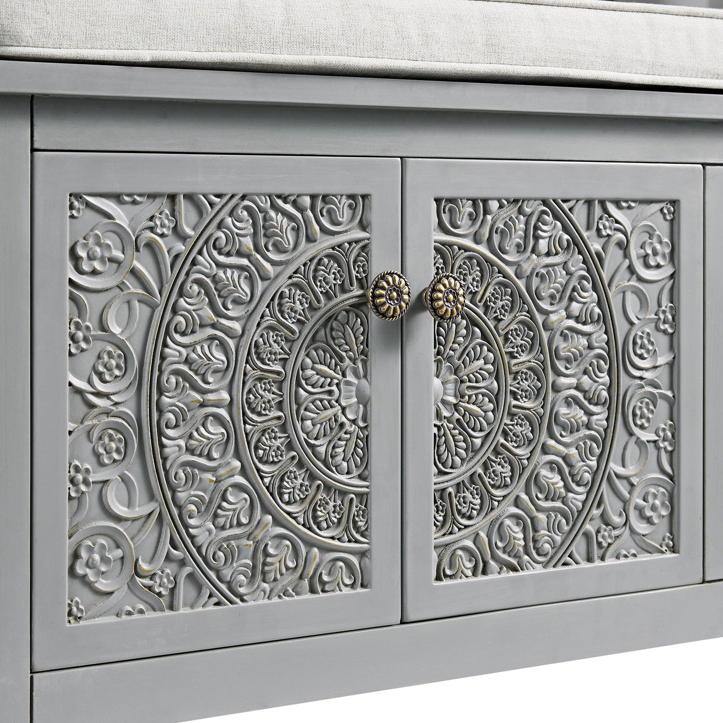 Banc de rangement sculpté Chantilly gris moyen