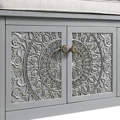 Banc de rangement sculpté Chantilly gris moyen