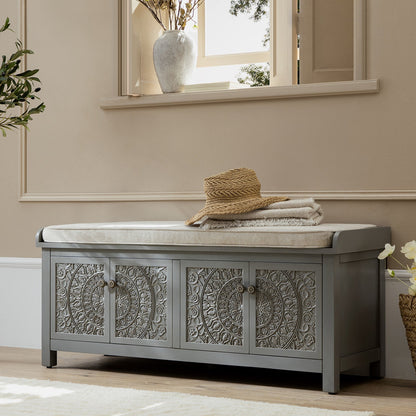 Banc de rangement sculpté Chantilly gris moyen