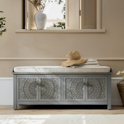Banc de rangement sculpté Chantilly gris moyen