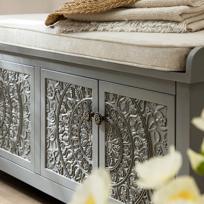 Banc de rangement sculpté Chantilly gris moyen