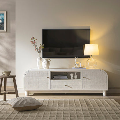 Meuble TV Maude, frêne blanc lavé avec raphia
