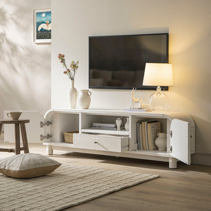 Meuble TV Maude, frêne blanc lavé avec raphia