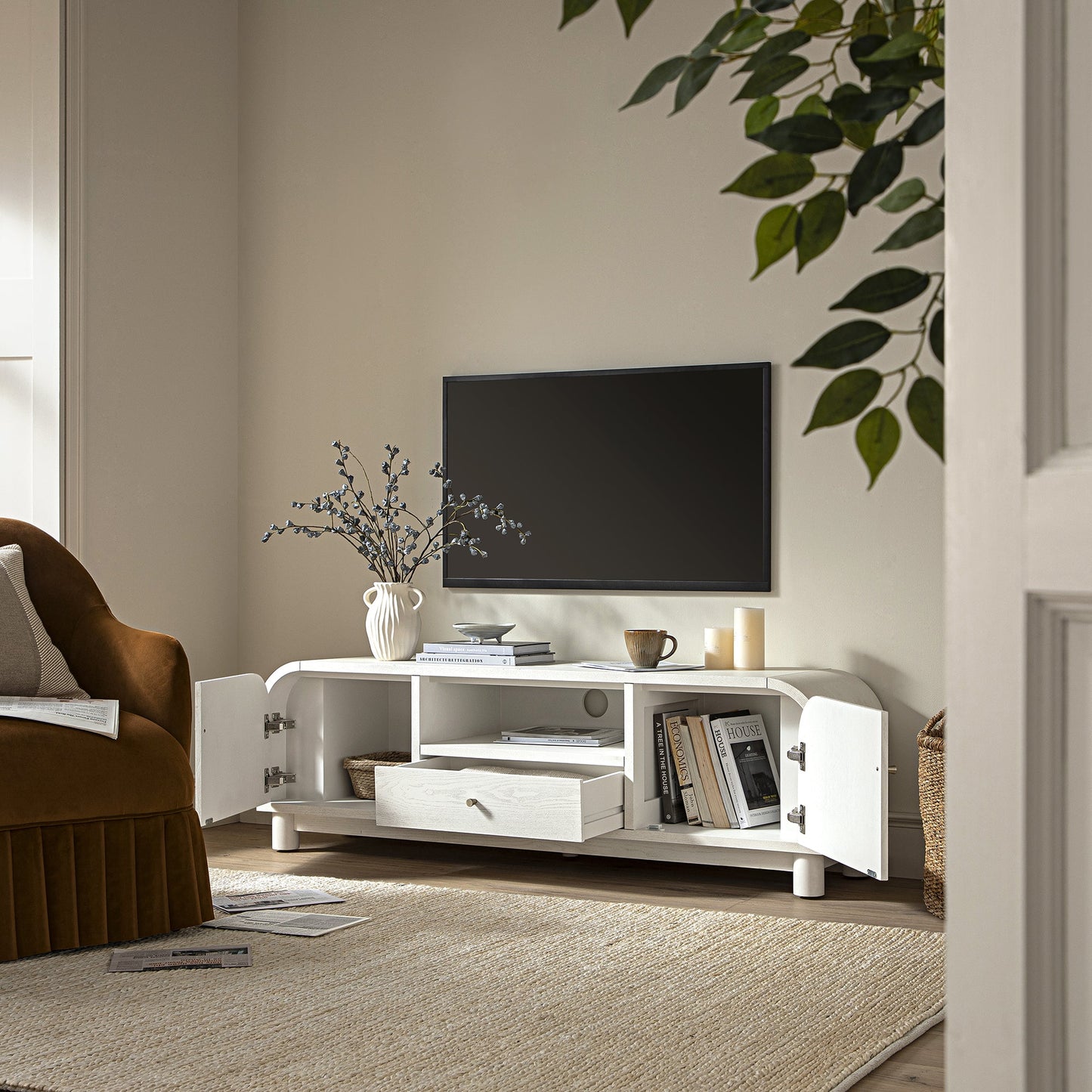 Meuble TV Maude, frêne blanc lavé