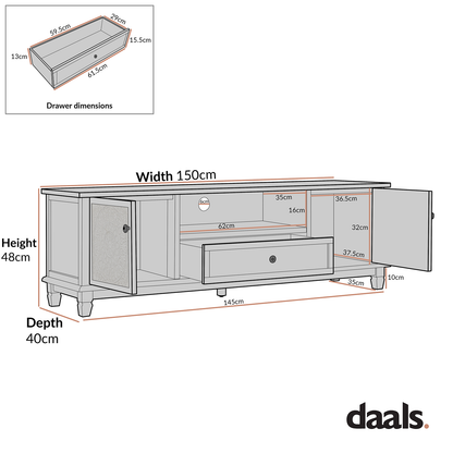Meuble TV Chantilly gris moyen 150 cm de large