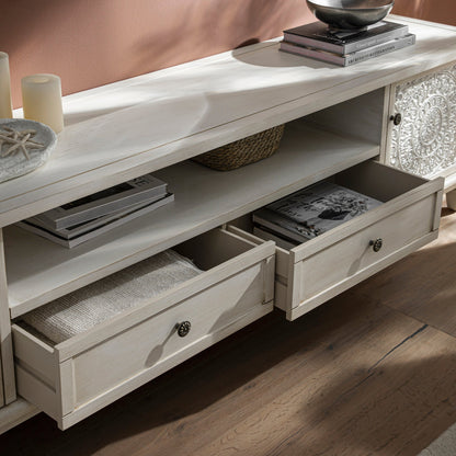 Meuble TV Chantilly blanchi à la chaux de 200 cm de large