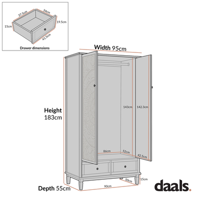 Armoire double sculptée Chantilly gris moyen