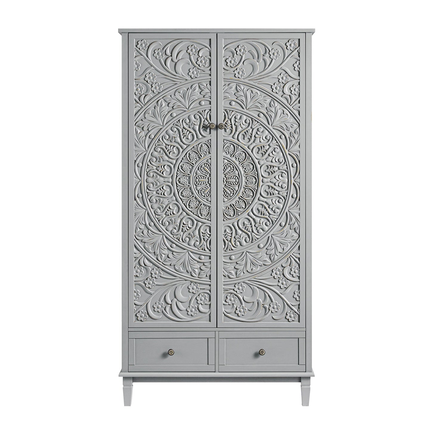 Armoire double sculptée Chantilly gris moyen