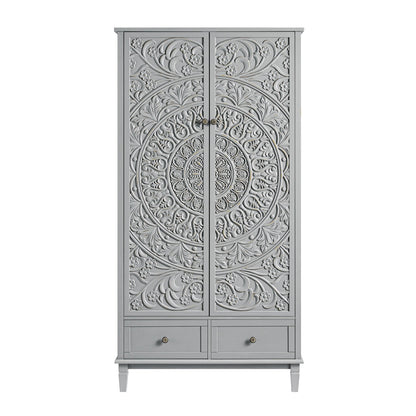 Armoire double sculptée Chantilly gris moyen