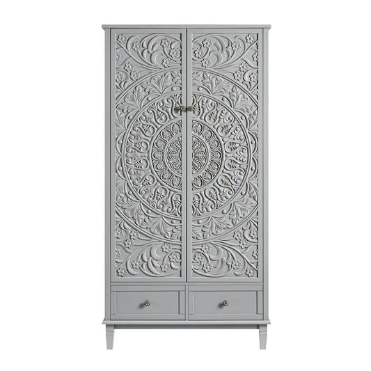 Armoire double sculptée Chantilly gris moyen