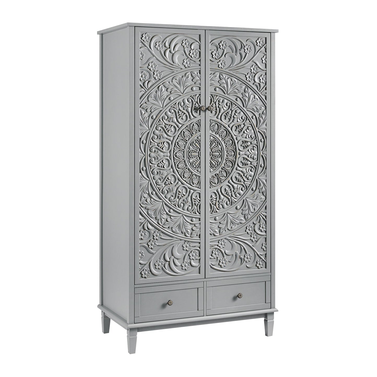 Armoire double sculptée Chantilly gris moyen