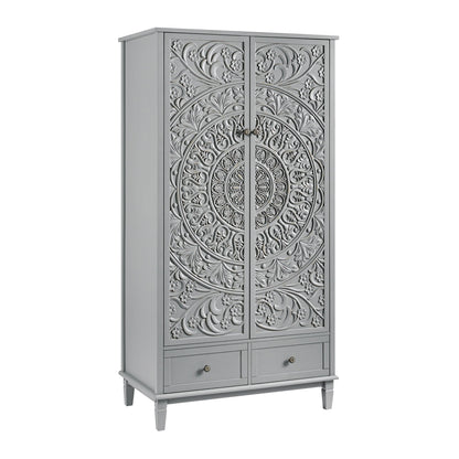Armoire double sculptée Chantilly gris moyen