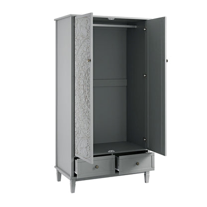 Armoire double sculptée Chantilly gris moyen