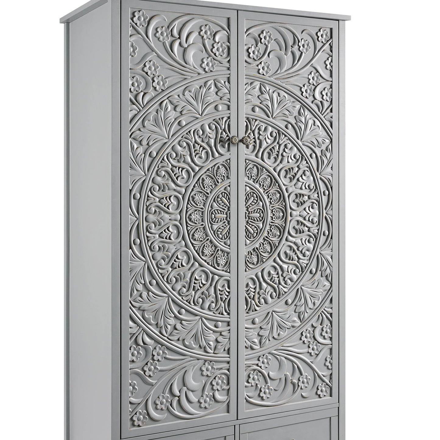 Armoire double sculptée Chantilly gris moyen