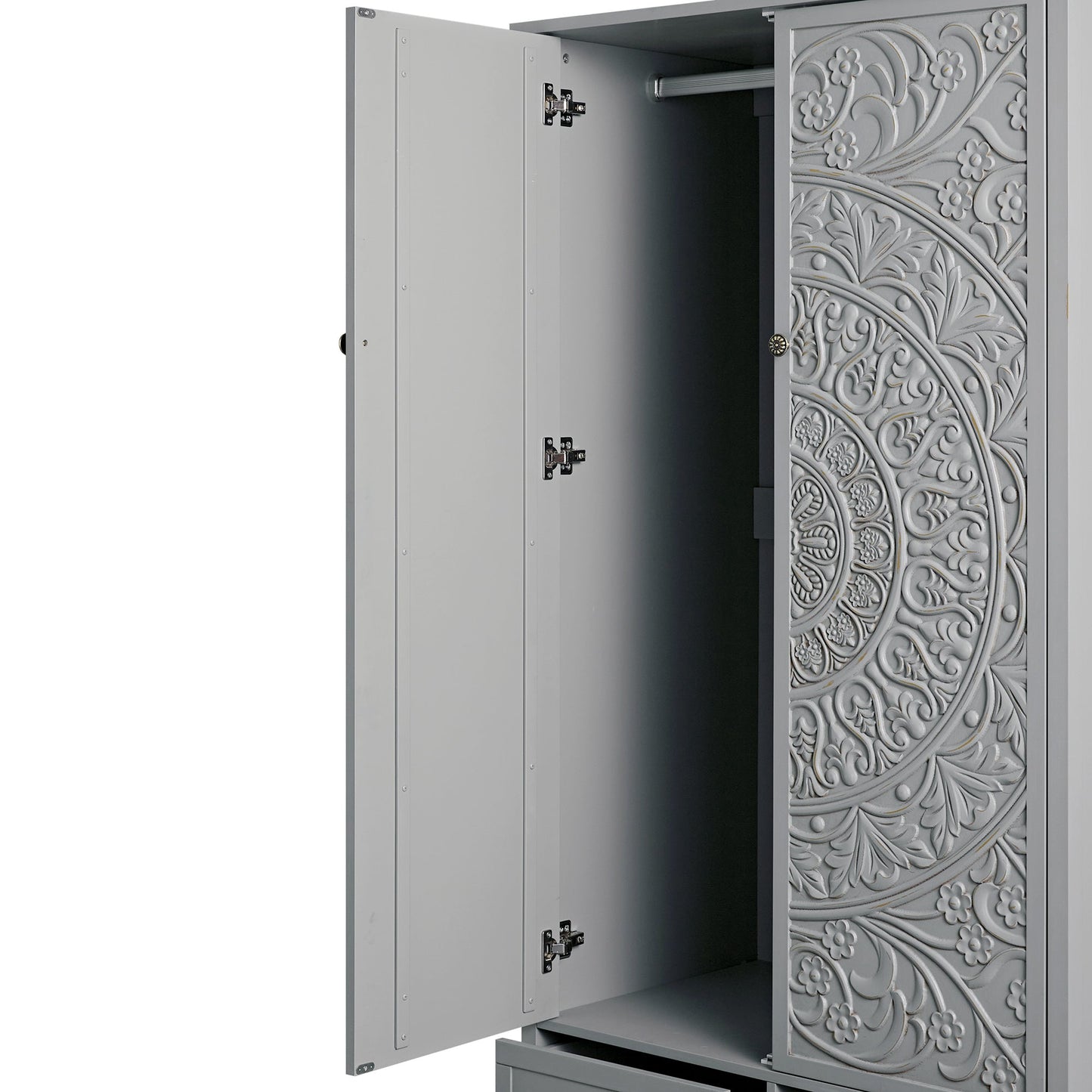 Armoire double sculptée Chantilly gris moyen