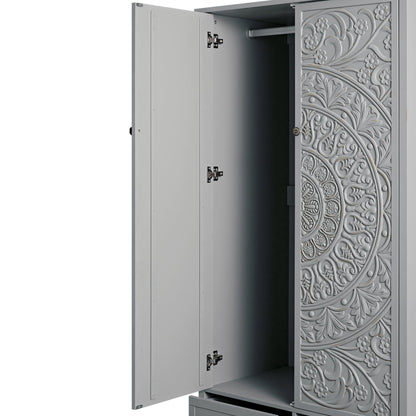 Armoire double sculptée Chantilly gris moyen
