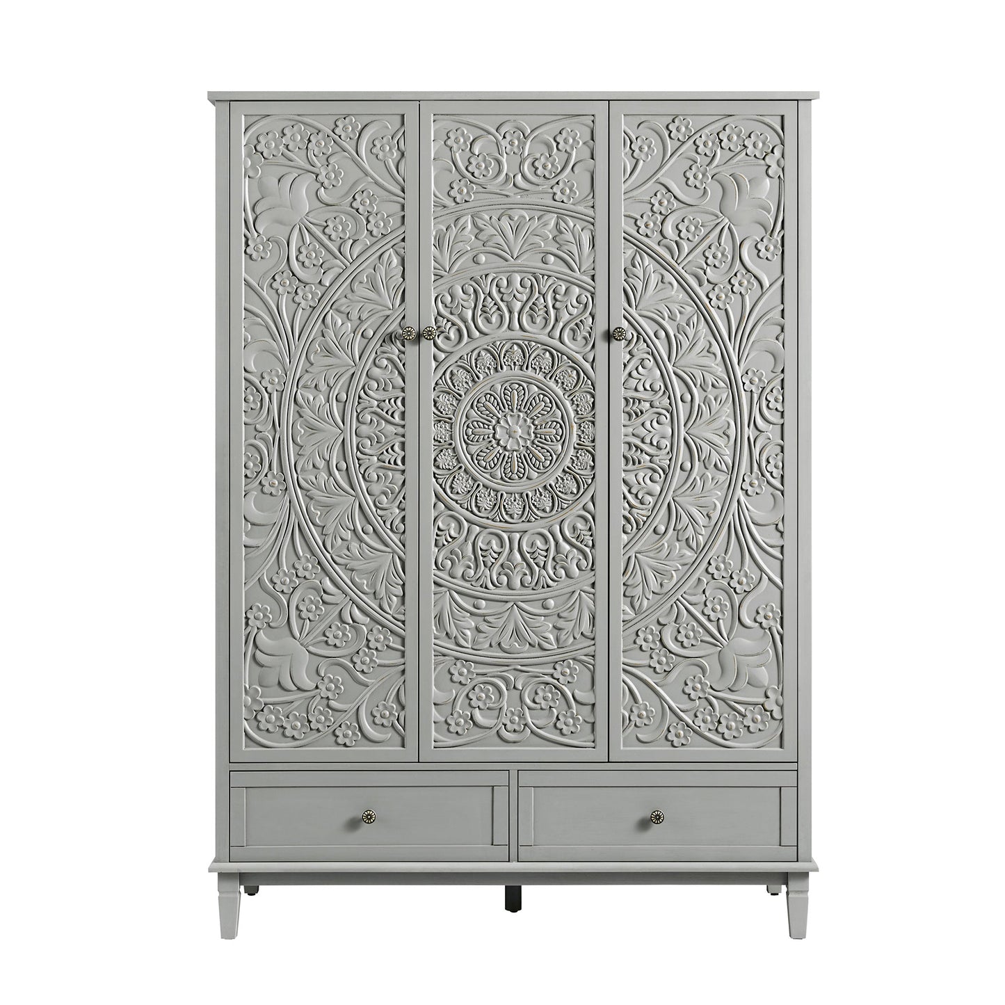 Armoire triple sculptée Chantilly gris moyen