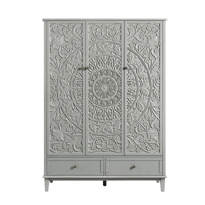 Armoire triple sculptée Chantilly gris moyen
