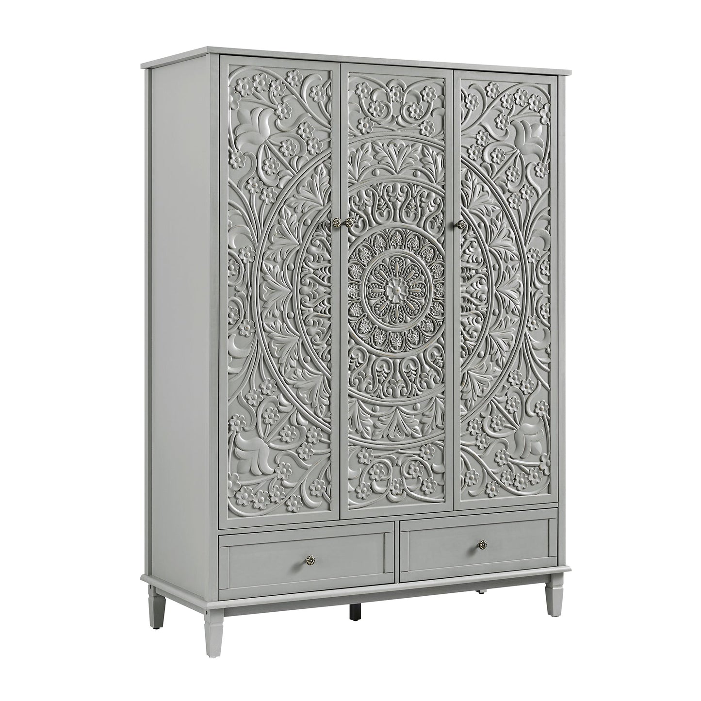 Armoire triple sculptée Chantilly gris moyen