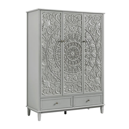Armoire triple sculptée Chantilly gris moyen