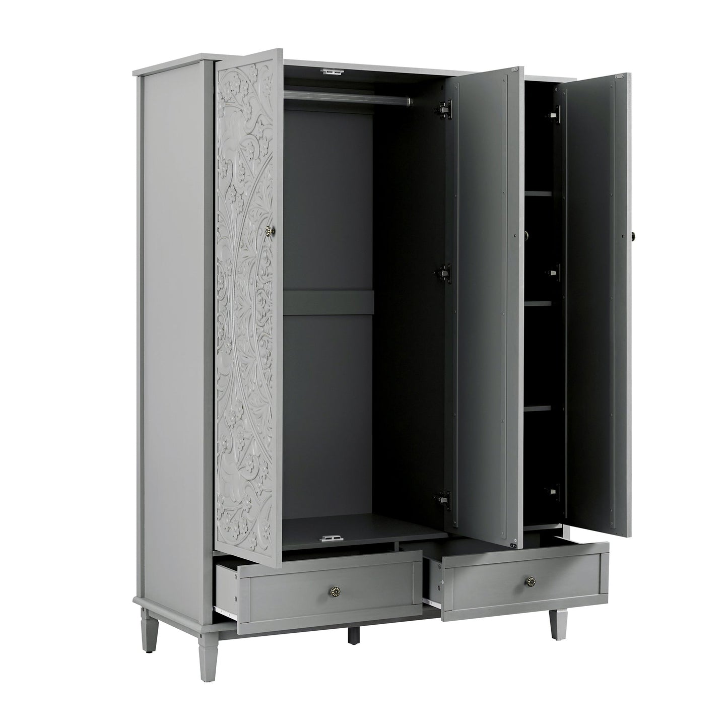 Armoire triple sculptée Chantilly gris moyen