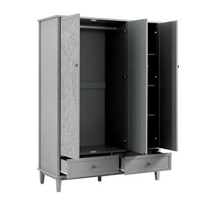 Armoire triple sculptée Chantilly gris moyen
