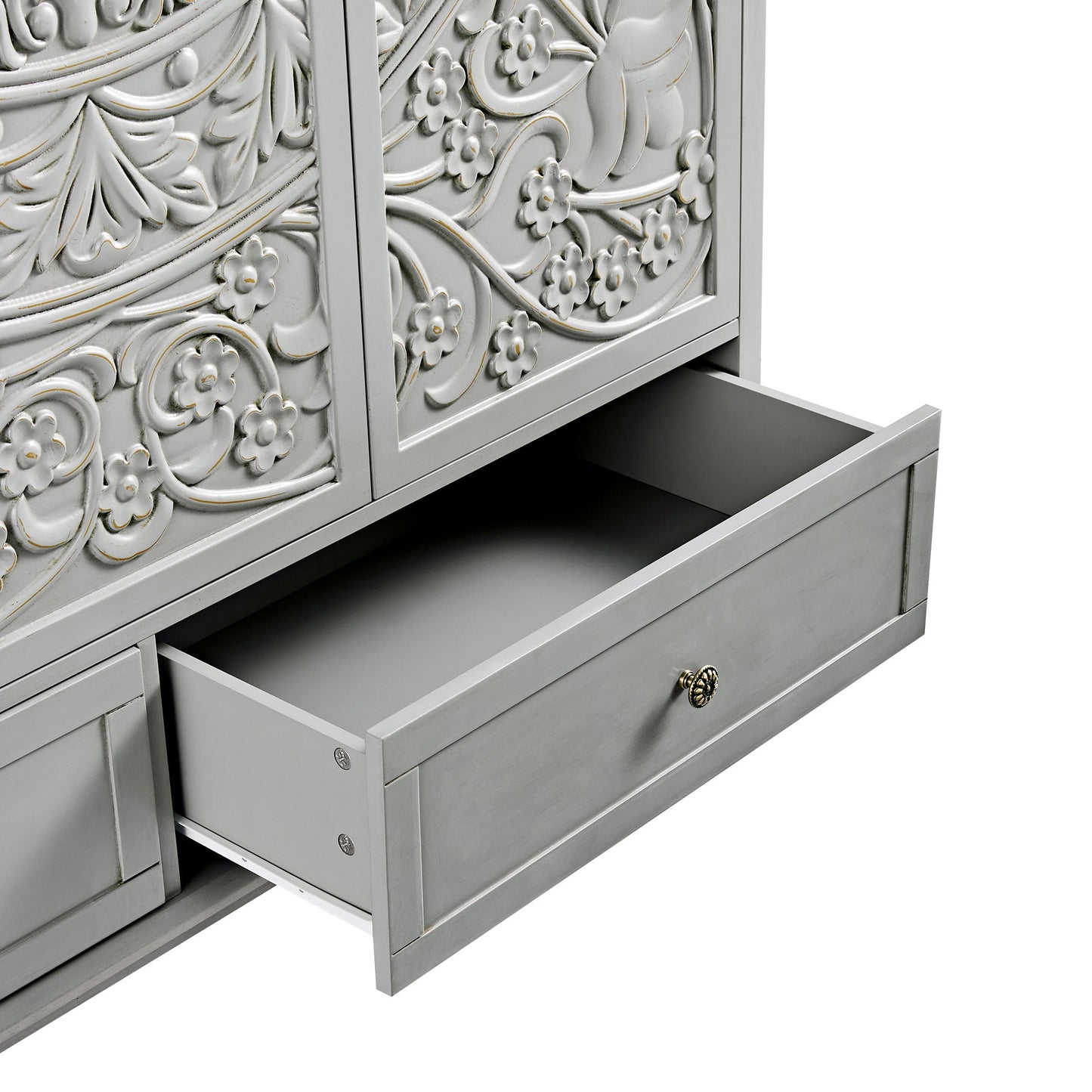 Armoire triple sculptée Chantilly gris moyen