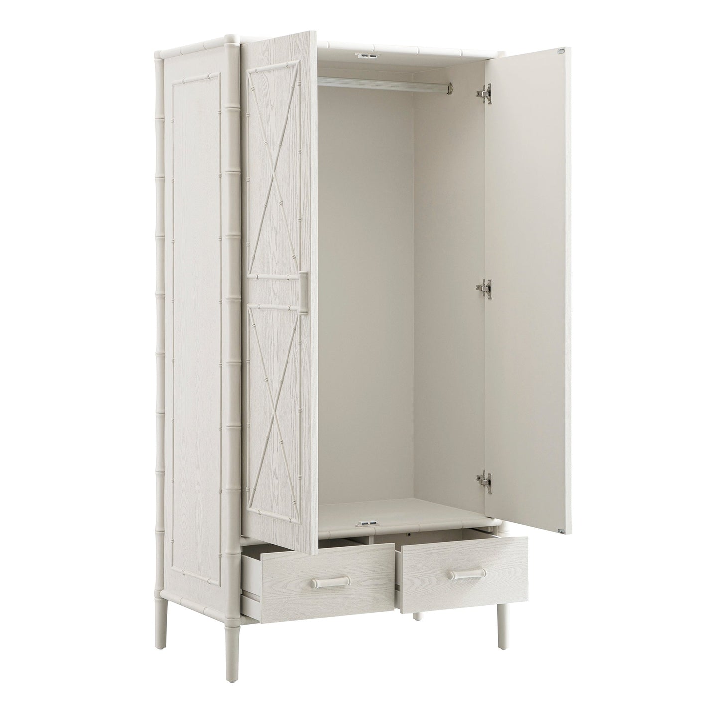 Armoire double Elstowe en imitation bambou, blanc ombré