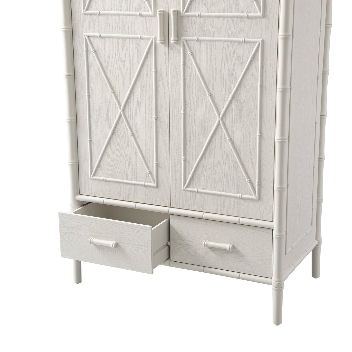 Armoire double Elstowe en imitation bambou, blanc ombré