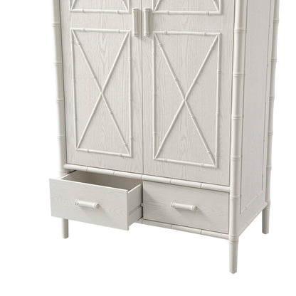 Armoire double Elstowe en imitation bambou, blanc ombré