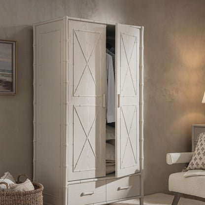 Armoire double Elstowe en imitation bambou, blanc ombré